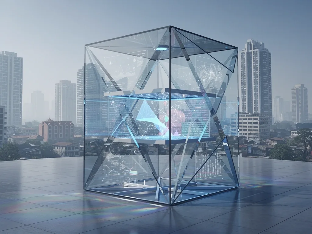 Refracted glass architecture representing analytical visibility